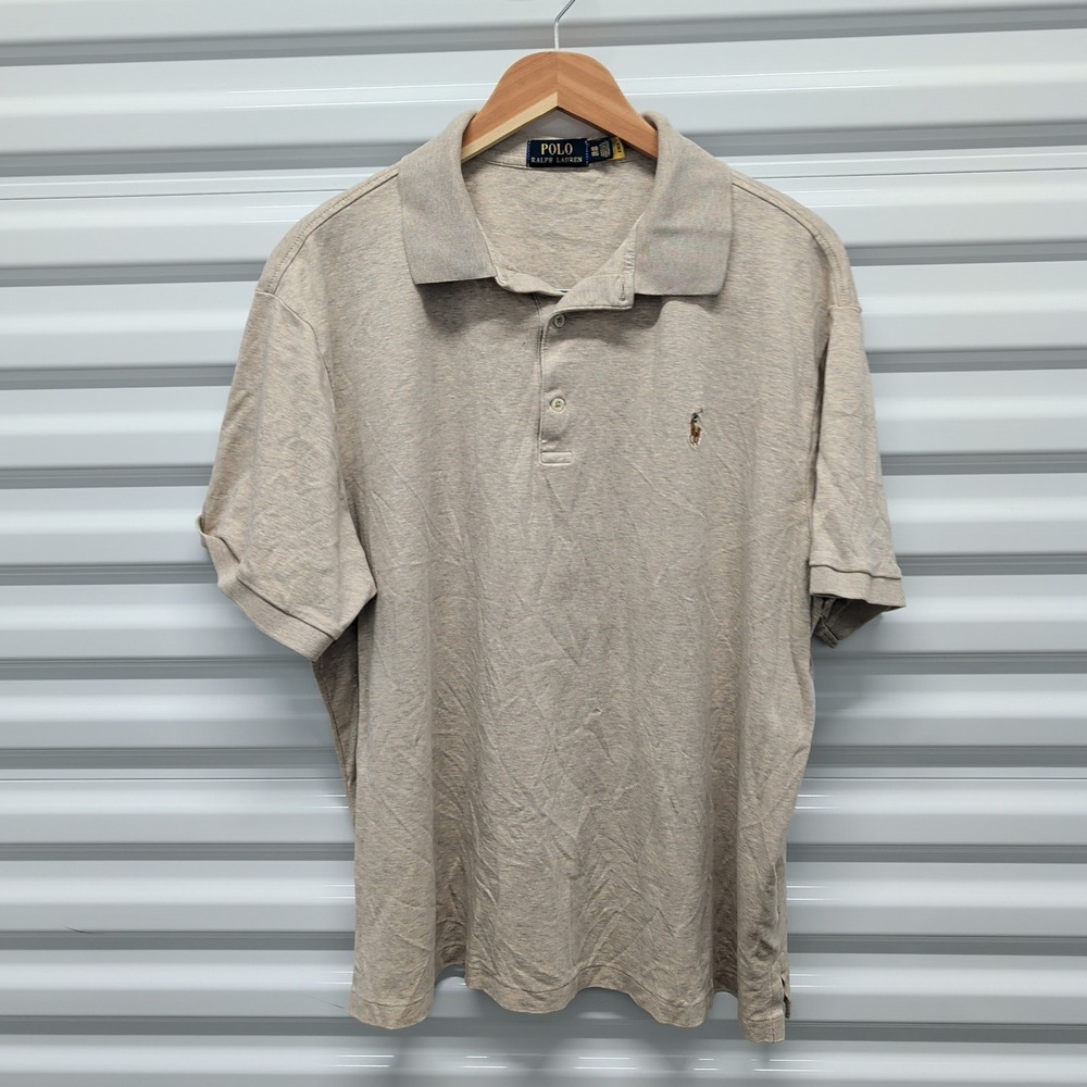 Polo Ralph Lauren Shirt 1XB Mens Beige Heathered Short Sleeve Polo Big & Tall — photo 3